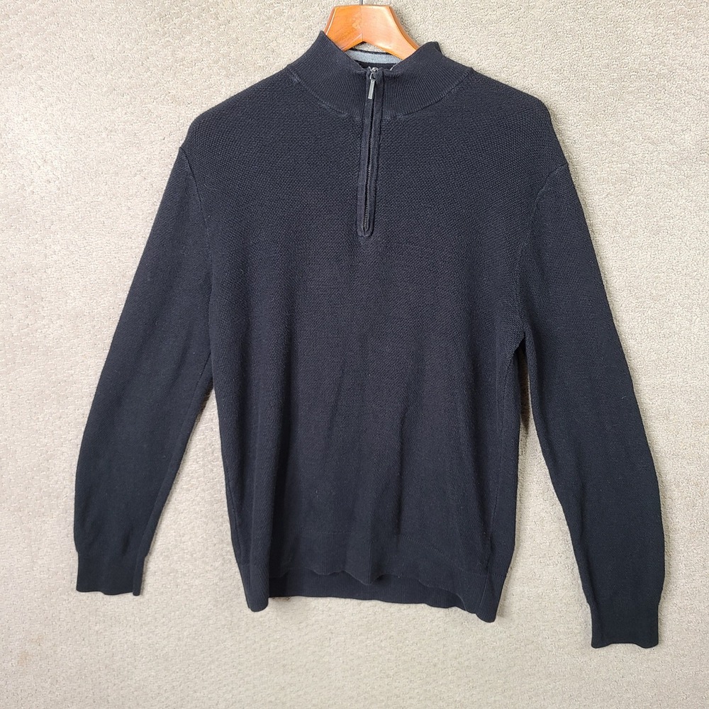 Claiborne Sweater Mens Large Black Quarter Zip Performance Cotton Blend Casual